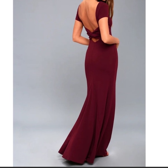 Lulus Dark Red Twist Back Mermaid Maxi Dress M - Picture 2 of 4